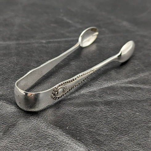 Around 1920 English antique silver plate 6 teaspoon & tongs set in case